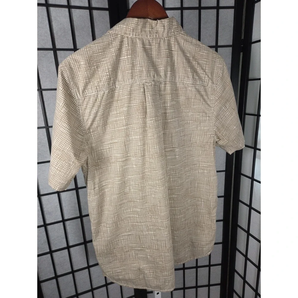The North Face Shirt Mens Large SS Button‎ Up Tan Crosshatch Grid Pocket Hiking